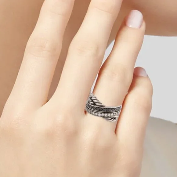 DAVID YURMAN DIAMOND 1/2 CTW STERLING SILVER CROSSOVER BAND RING - Picture 8 of 8